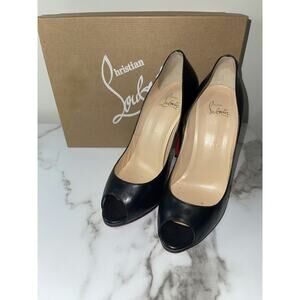 ChristianLouboutin Black Peep-Toe Stiletto Heels Size39 with Signature Red Soles